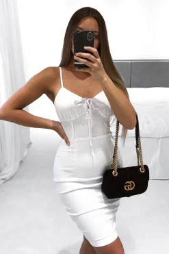Rebellious Fashion White Sleeveless Shirred Cup Midi Dress - Sunflower