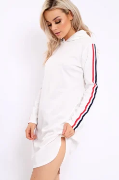 Rebellious Fashion White Sleeve Sports Trim Curve Hem Jumper Dress - Dixie