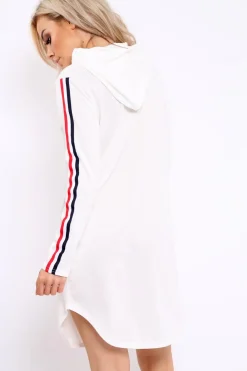 Rebellious Fashion White Sleeve Sports Trim Curve Hem Jumper Dress - Dixie