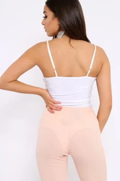 Rebellious Fashion White Slinky Bodysuit with Floral Embroidery - Adila