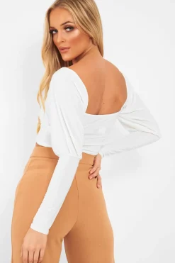 Rebellious Fashion White Slinky Off Shoulder Crop Top - Danni