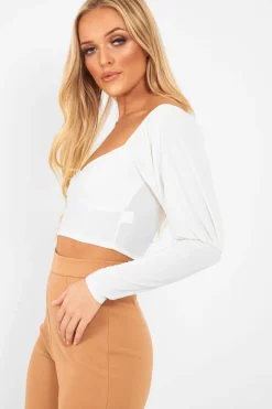 Rebellious Fashion White Slinky Off Shoulder Crop Top - Danni