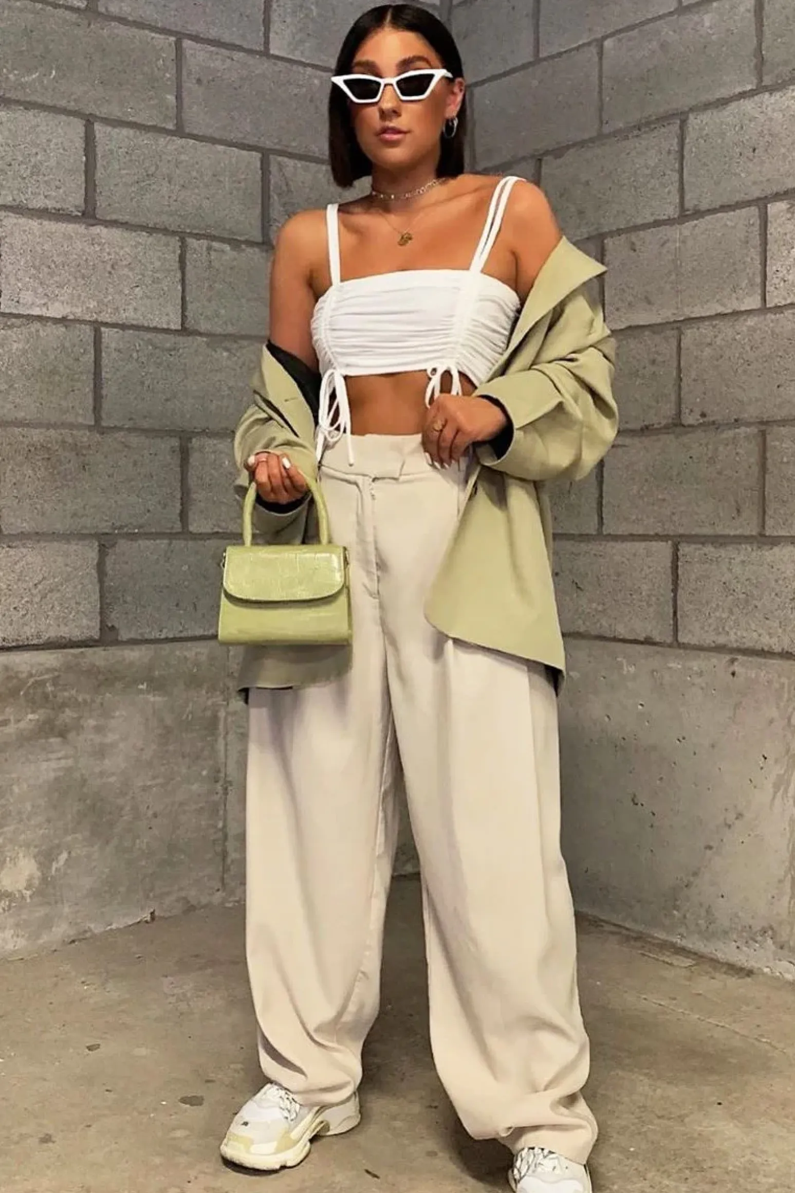 Rebellious Fashion White Slinky Ruched Detail Crop Top - Bellah