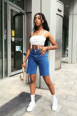 Rebellious Fashion White Slinky Ruched Detail Crop Top - Bellah
