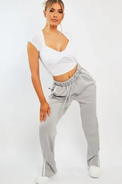 Rebellious Fashion White Slinky Twist Front Crop Top - Diane