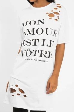 Rebellious Fashion White Slogan Distressed T-Shirt Dress - Ashlen