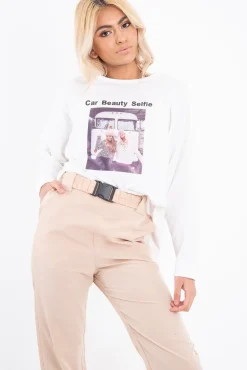 Rebellious Fashion White Slogan Photo Print Sweatshirt - Belize
