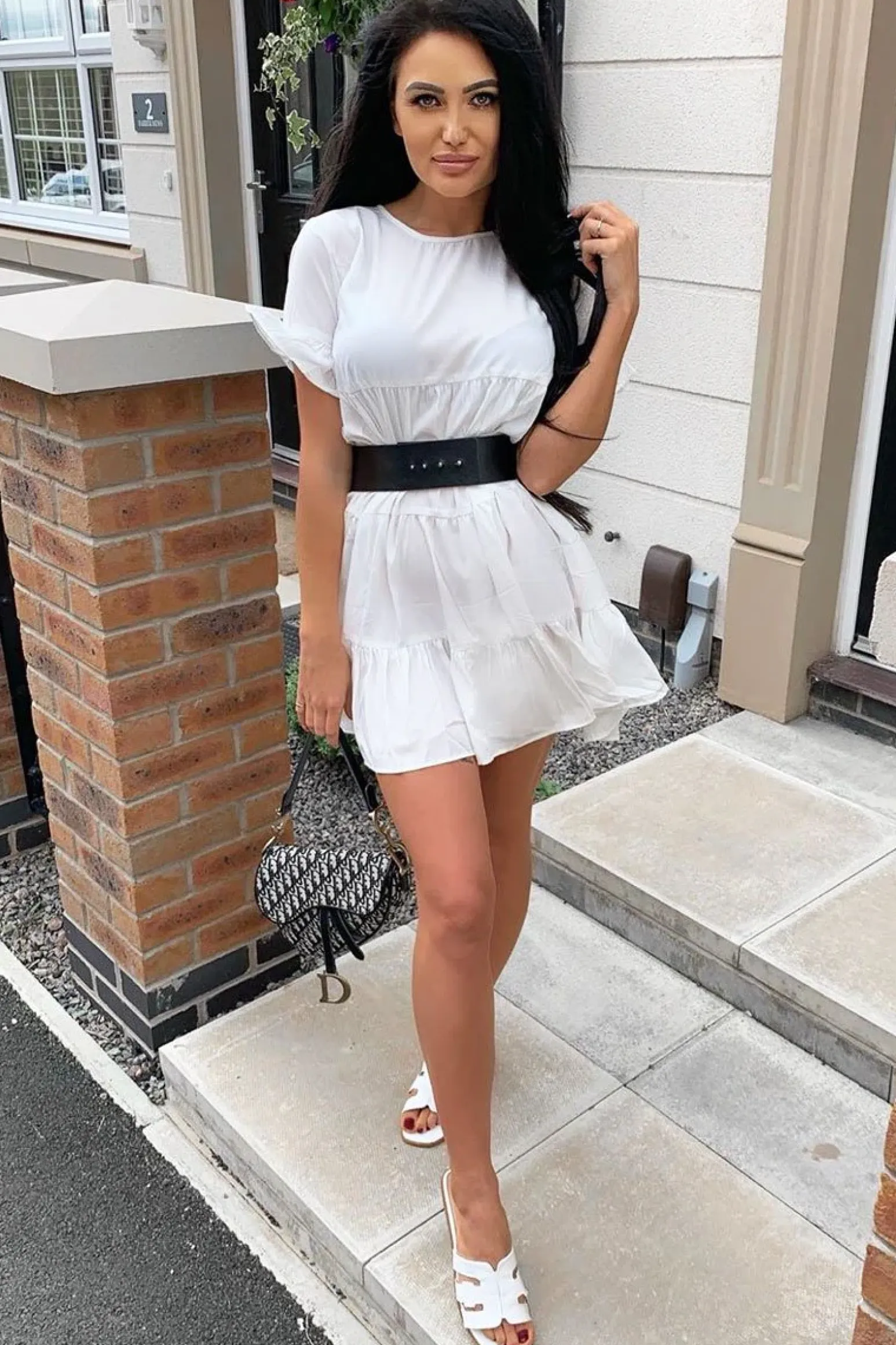 Rebellious Fashion White Smock Tiered Frill Sleeve Mini Dress - Olah