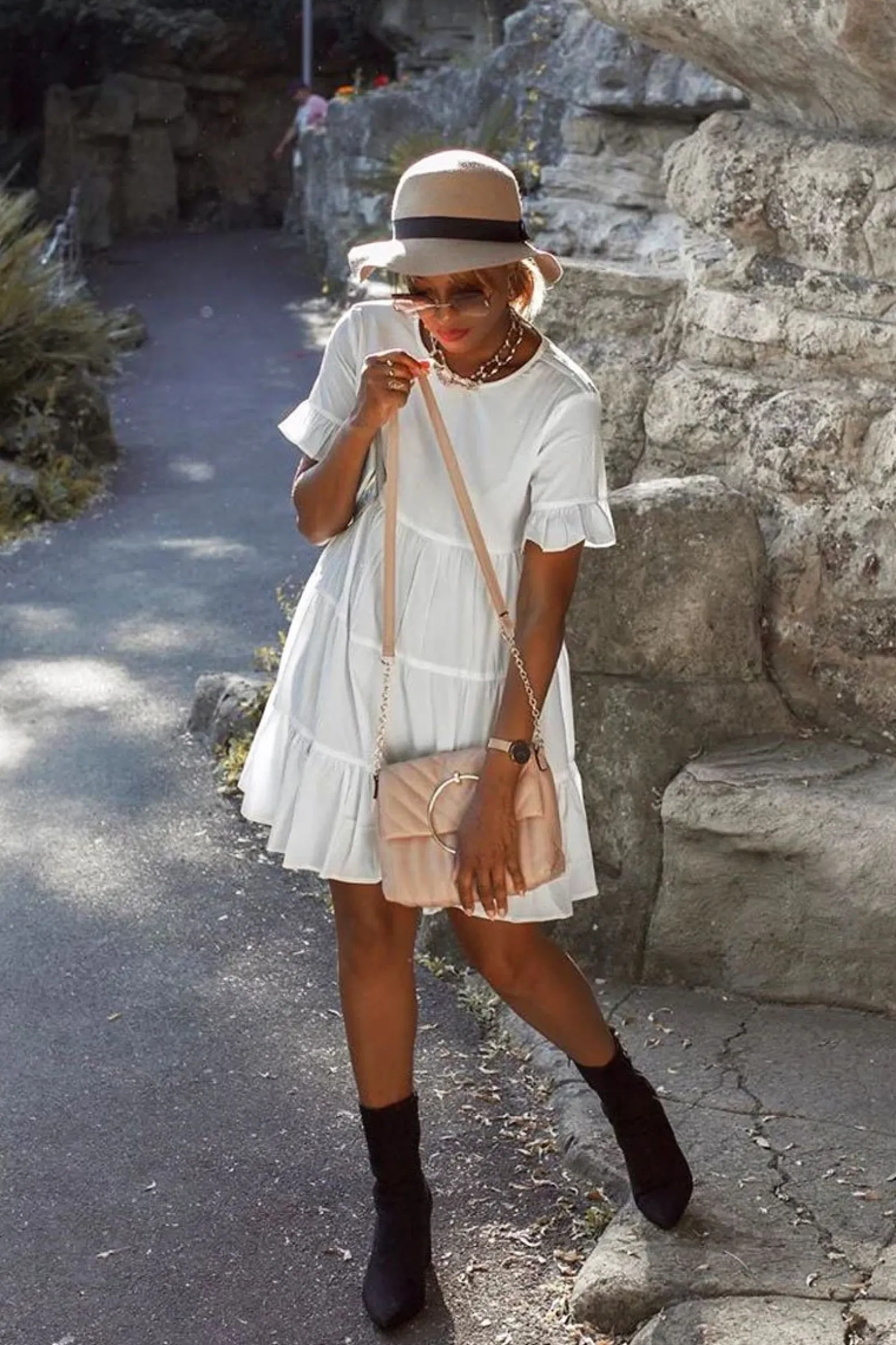 Rebellious Fashion White Smock Tiered Frill Sleeve Mini Dress - Olah