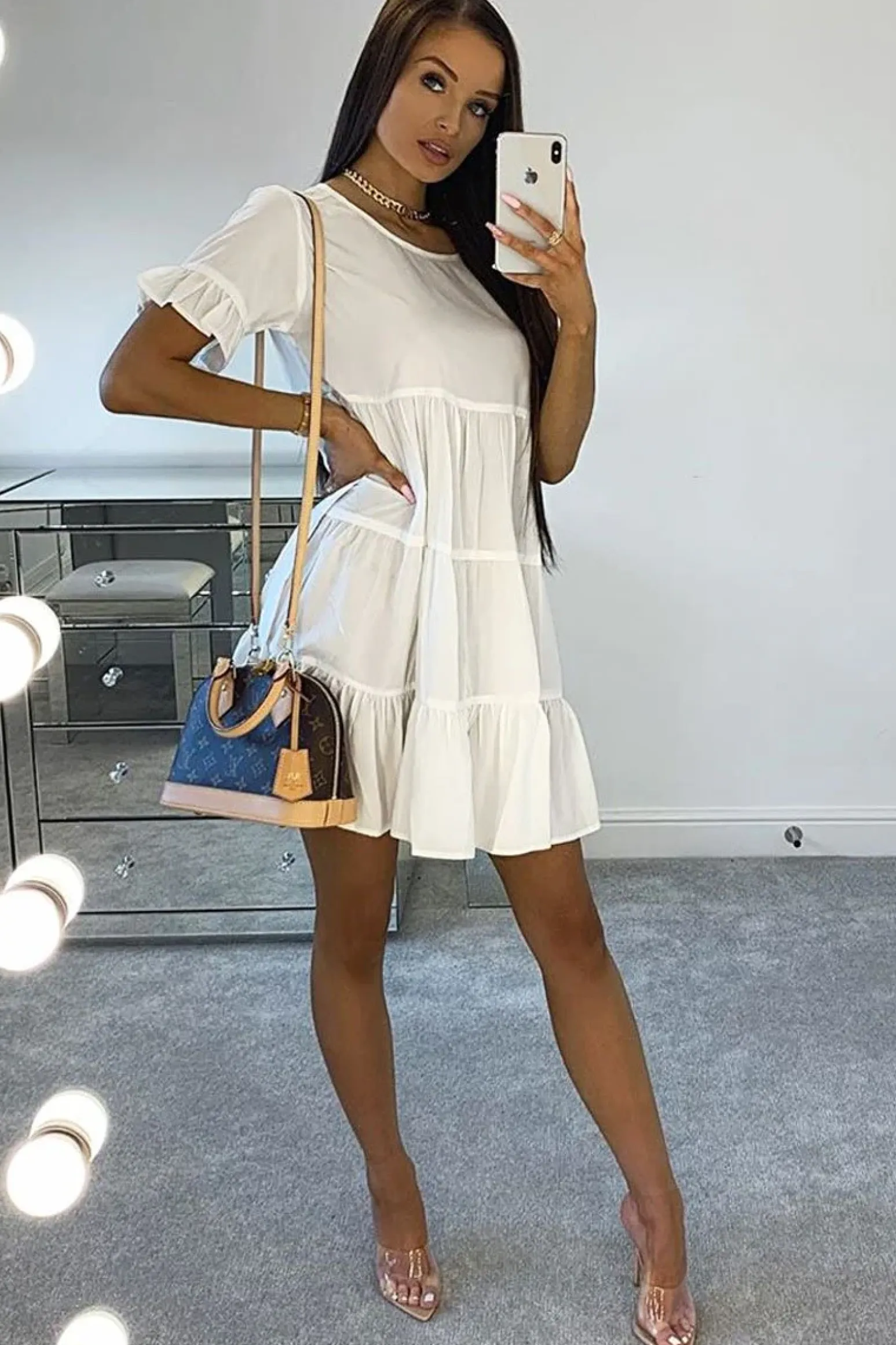 Rebellious Fashion White Smock Tiered Frill Sleeve Mini Dress - Olah