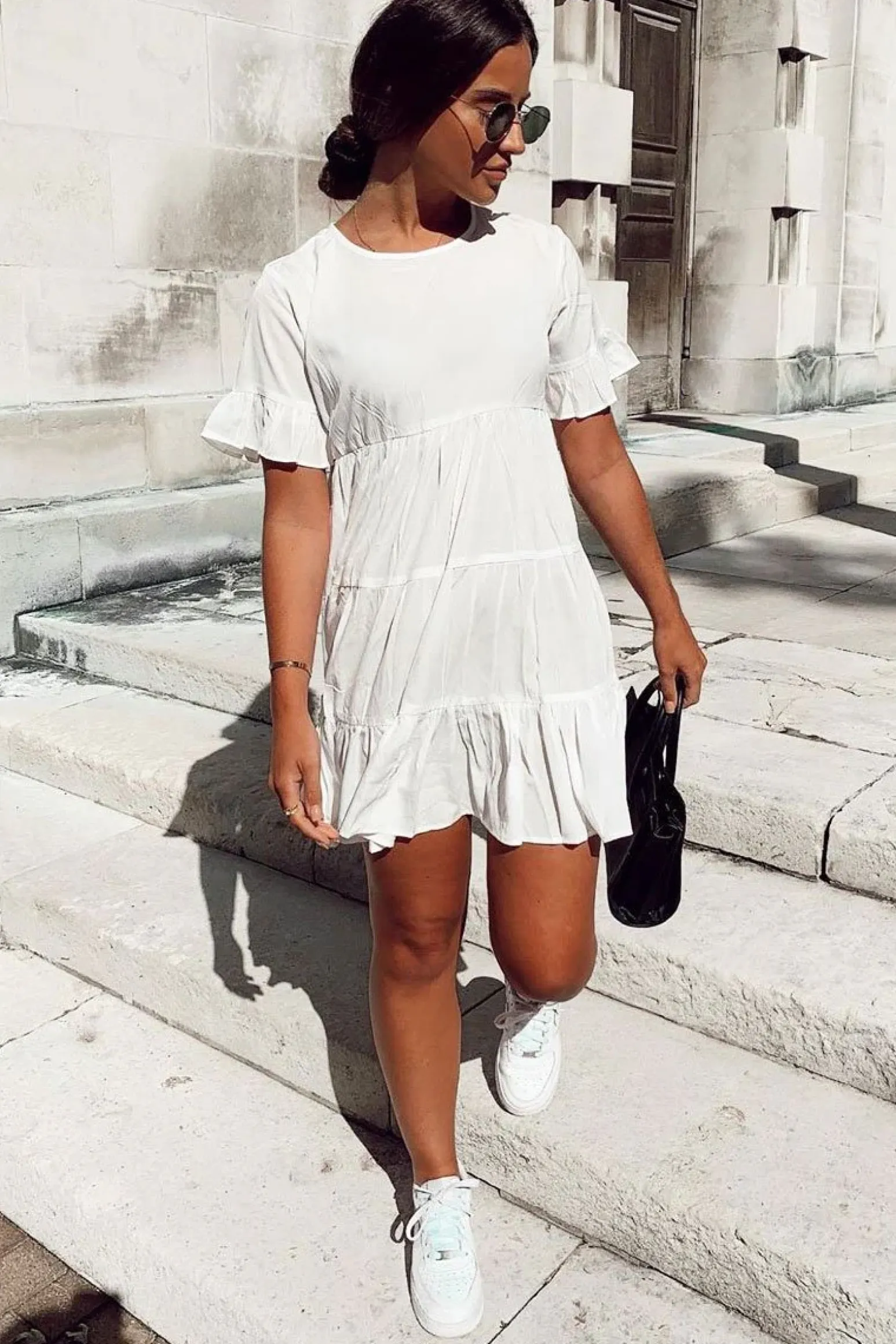 Rebellious Fashion White Smock Tiered Frill Sleeve Mini Dress - Olah