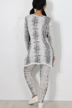 Rebellious Fashion White Snakeskin Loungewear Set-Claudia