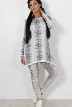 Rebellious Fashion White Snakeskin Loungewear Set-Claudia