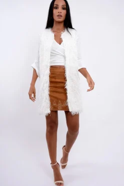 Rebellious Fashion White Soft Shaggy Gilet - Niamh