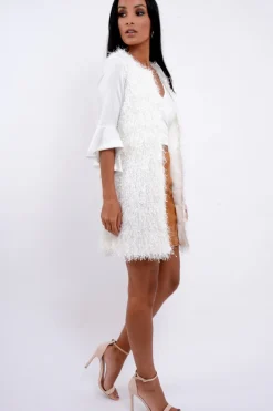 Rebellious Fashion White Soft Shaggy Gilet - Niamh