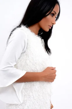 Rebellious Fashion White Soft Shaggy Gilet - Niamh
