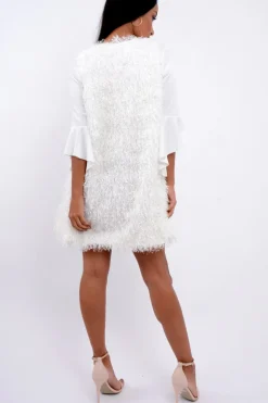 Rebellious Fashion White Soft Shaggy Gilet - Niamh