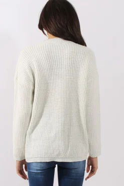Rebellious Fashion White Sparkle Knitted Cut Out Front Jumper - Meri