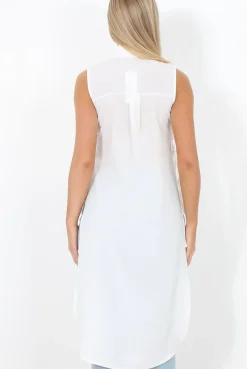 Rebellious Fashion White Split Detail Longline Shirt - Eva