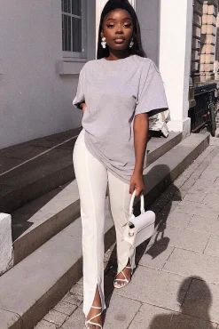 Rebellious Fashion White Split Front Flared Trousers - Florie