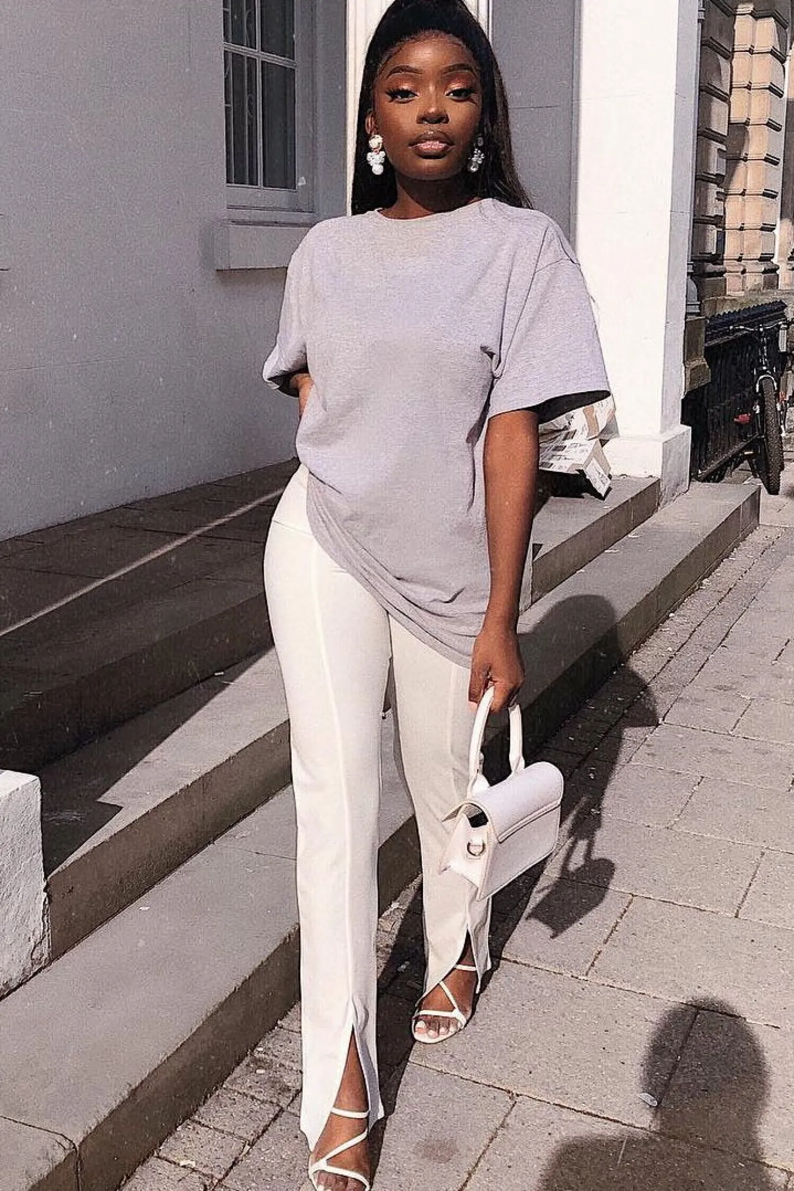 Rebellious Fashion White Split Front Flared Trousers - Florie