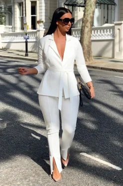 Rebellious Fashion White Split Front Flared Trousers - Florie