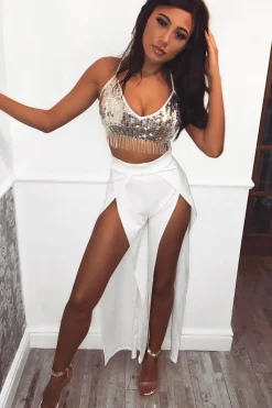 Rebellious Fashion White Split Front Trousers - Gabi