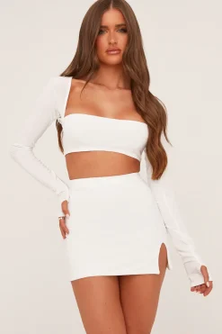 Rebellious Fashion White Square Neck Cropped Top & Mini Skirt Co-ord Set - Regen