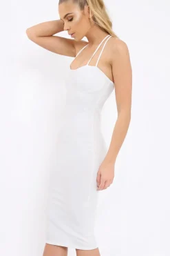 Rebellious Fashion White Strap Bra Cup Detail Midi Dress - Helsa