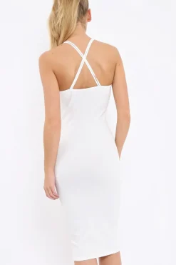 Rebellious Fashion White Strap Bra Cup Detail Midi Dress - Helsa