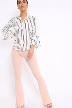 Rebellious Fashion White Stripe Bell Sleeved Shirt - Aairah