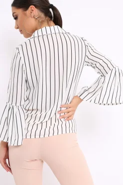 Rebellious Fashion White Stripe Bell Sleeved Shirt - Aairah