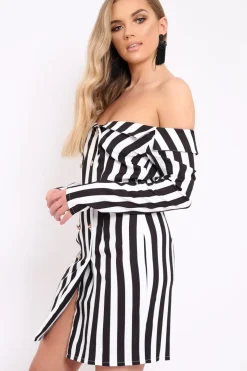 Rebellious Fashion White Stripe Button Detail Blazer Dress - Aaliyana