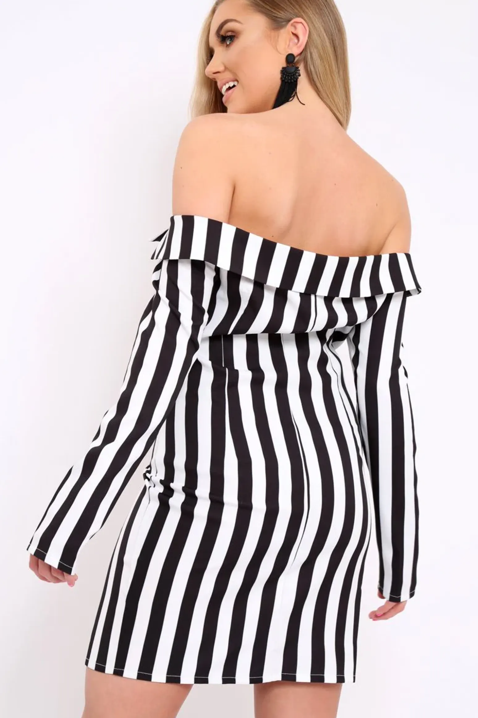 Rebellious Fashion White Stripe Button Detail Blazer Dress - Aaliyana