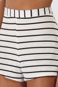 Rebellious Fashion White Stripe Crochet High Waisted Shorts - Lyrah