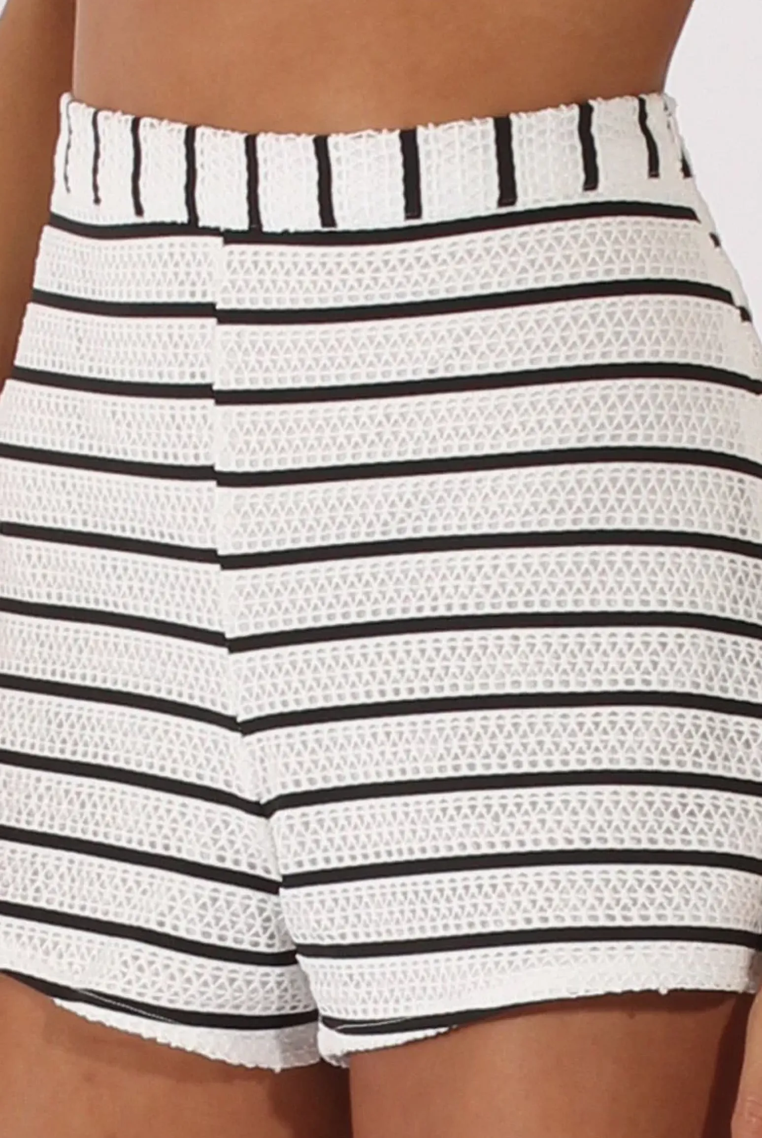 Rebellious Fashion White Stripe Crochet High Waisted Shorts - Lyrah