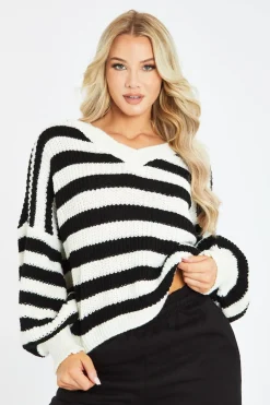 Rebellious Fashion White Striped Chunky Knit Oversized Cardigan - Pedra