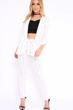 Rebellious Fashion White Striped Long Wide Leg Trousers - Danniella