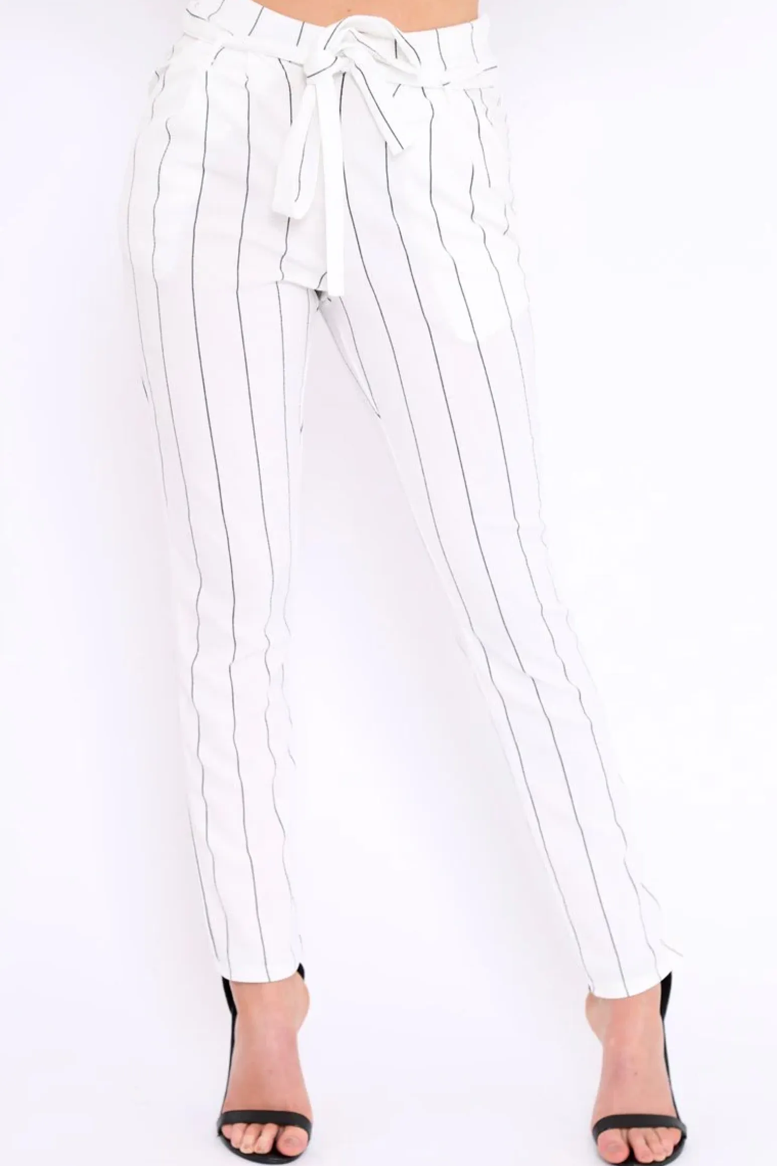 Rebellious Fashion White Striped Long Wide Leg Trousers - Danniella