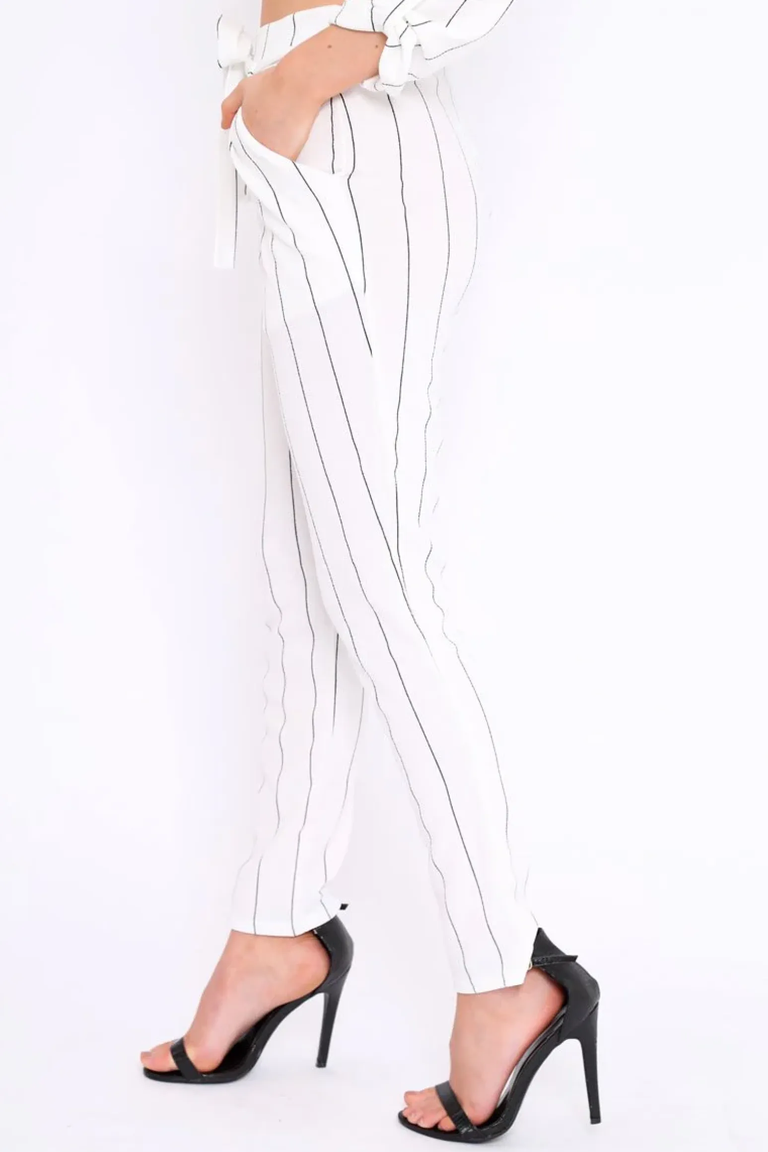 Rebellious Fashion White Striped Long Wide Leg Trousers - Danniella