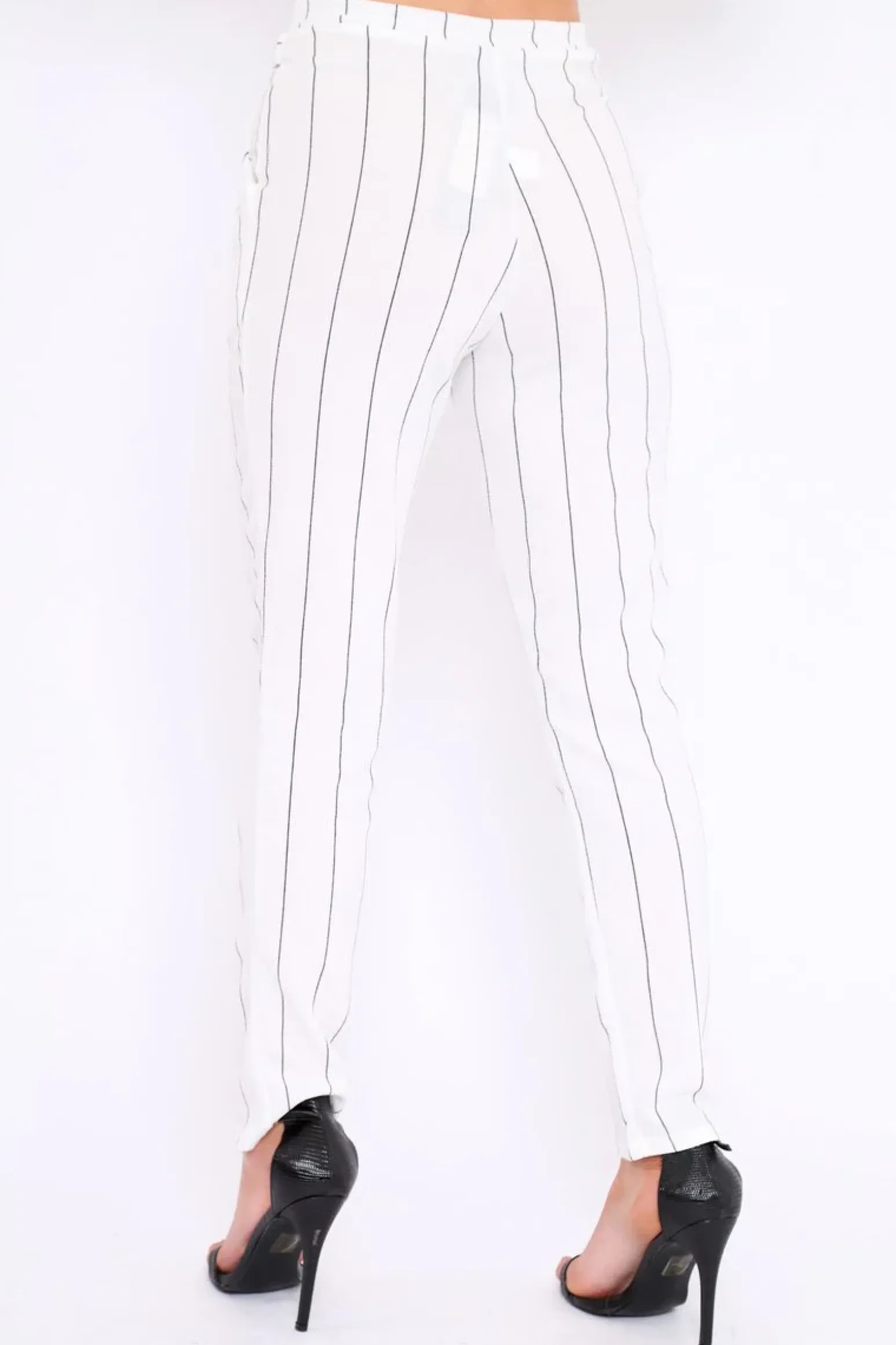 Rebellious Fashion White Striped Long Wide Leg Trousers - Danniella