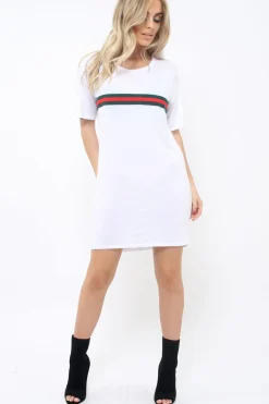 Rebellious Fashion White Stripe Front T Shirt Dress - Kamden