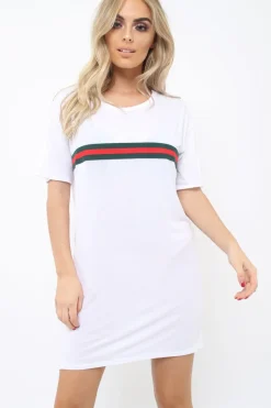 Rebellious Fashion White Stripe Front T Shirt Dress - Kamden