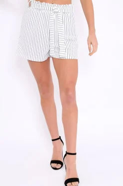 Rebellious Fashion White Stripe Paper Bag Shorts - Remii