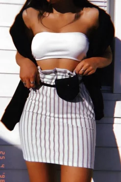 Rebellious Fashion White Stripe Paper Bag Skirt - Tabbie