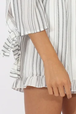 Rebellious Fashion White Stripe Pattern Bardot Playsuit - Katherine