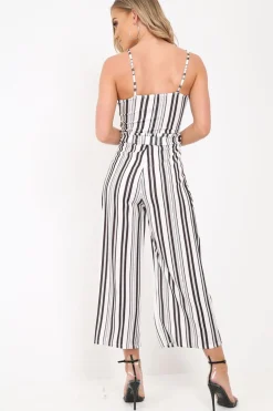 Rebellious Fashion White Stripe Tie Waist Jumpsuit - Jakai