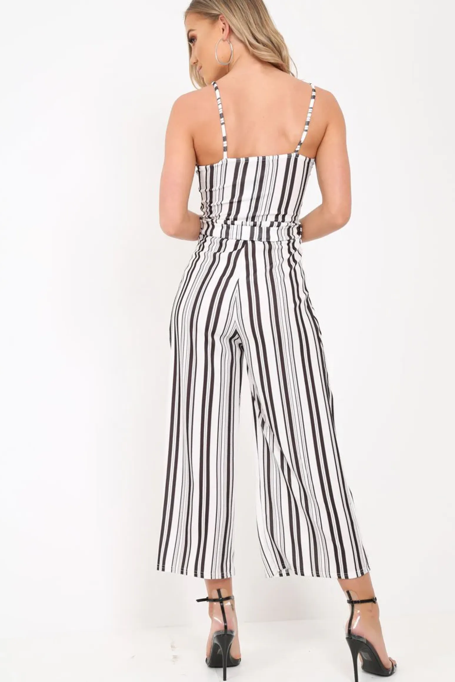 Rebellious Fashion White Stripe Tie Waist Jumpsuit - Jakai