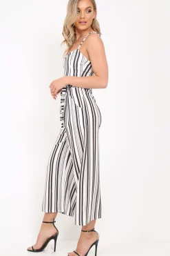 Rebellious Fashion White Stripe Tie Waist Jumpsuit - Jakai