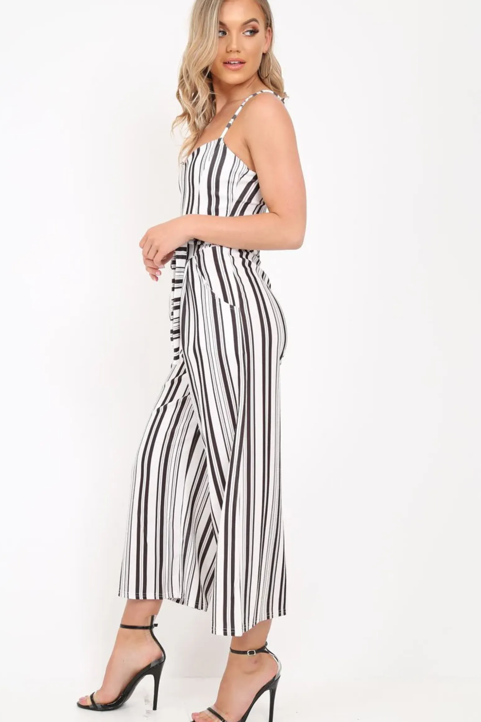 Rebellious Fashion White Stripe Tie Waist Jumpsuit - Jakai